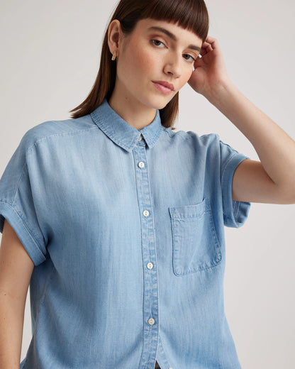 Chambray Tencel Short Sleeve Shirt - XS / Light Indigo