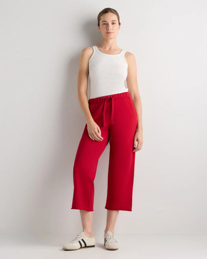 Organic French Terry Cropped Wide Leg Pants - XS / Ruby Red