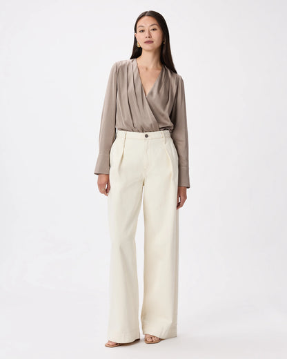 Washable Stretch Silk Surplice Bodysuit - XS / Moonstone Blue