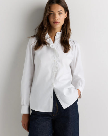 100% Organic Cotton Lace Ruffle Blouse - XS / Classic White