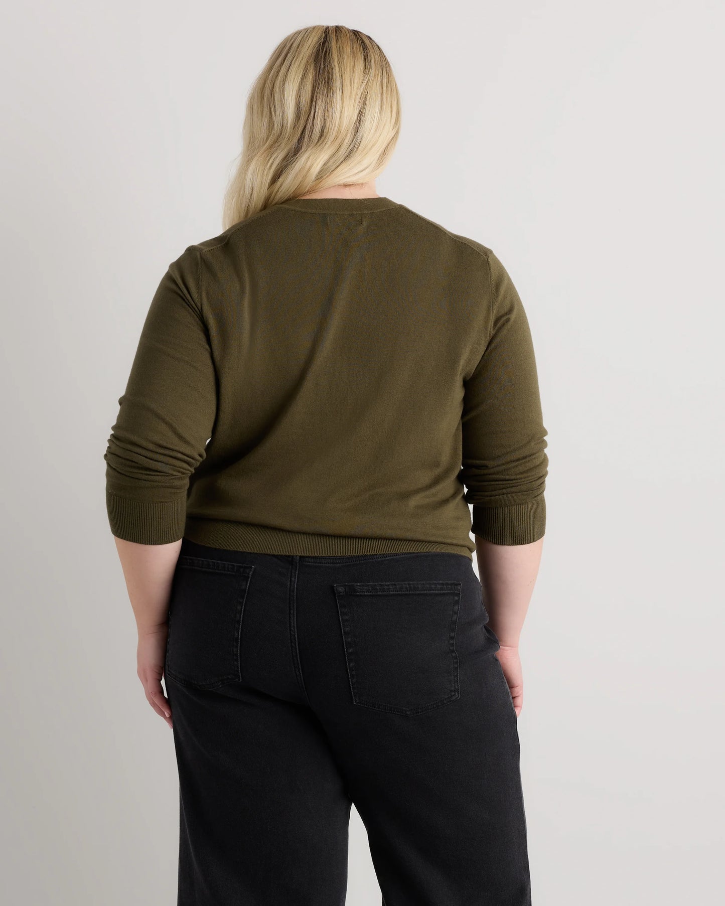 Lightweight Cotton Cashmere Crew Sweater - 1X / Black
