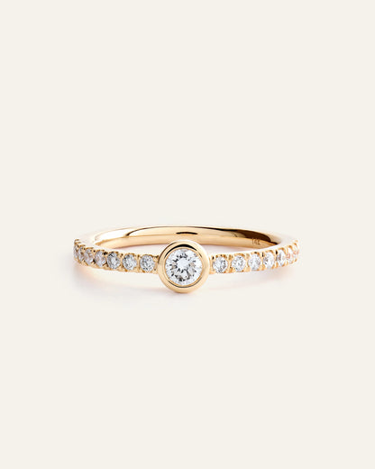 14K Gold Lab Grown Diamond Round Bezel Pave Ring - 4 / Yellow Gold