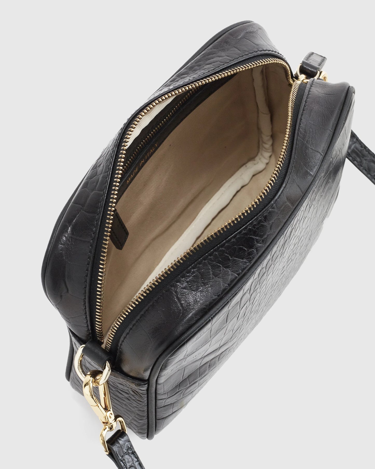 Italian Leather Crossbody Bag - One Size / Black Croco