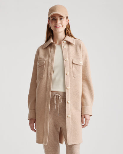 100% Merino Wool Long Shirt Jacket - XS / Heather Bone