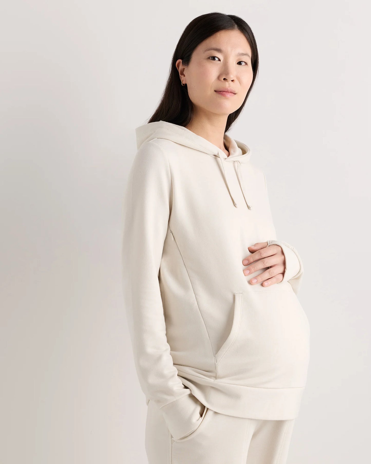 SuperSoft Fleece Maternity & Nursing Hoodie - XS / Off-White