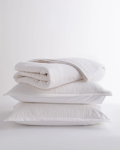 Organic Cotton Stripe Stitch Quilt Set - Twin / White