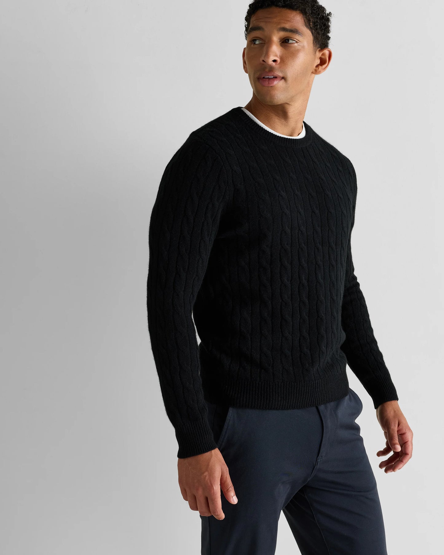 Mongolian Cashmere Classic Cable Crewneck Sweater - S / Teak