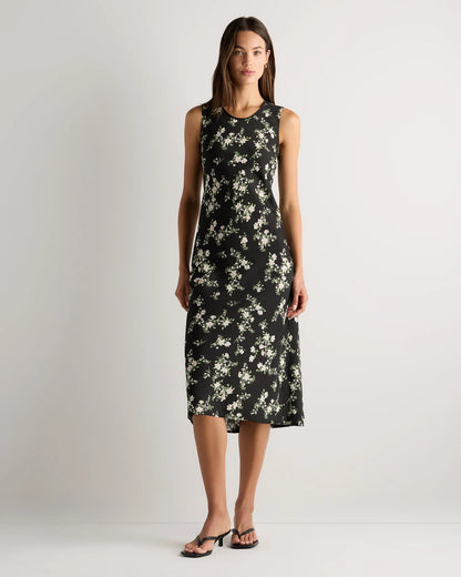 Washable Stretch Silk Tank Midi Dress - XS / Cordovan Red Hibiscus