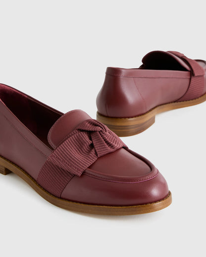 Italian Leather Bow Penny Loafer - 5 / Bone