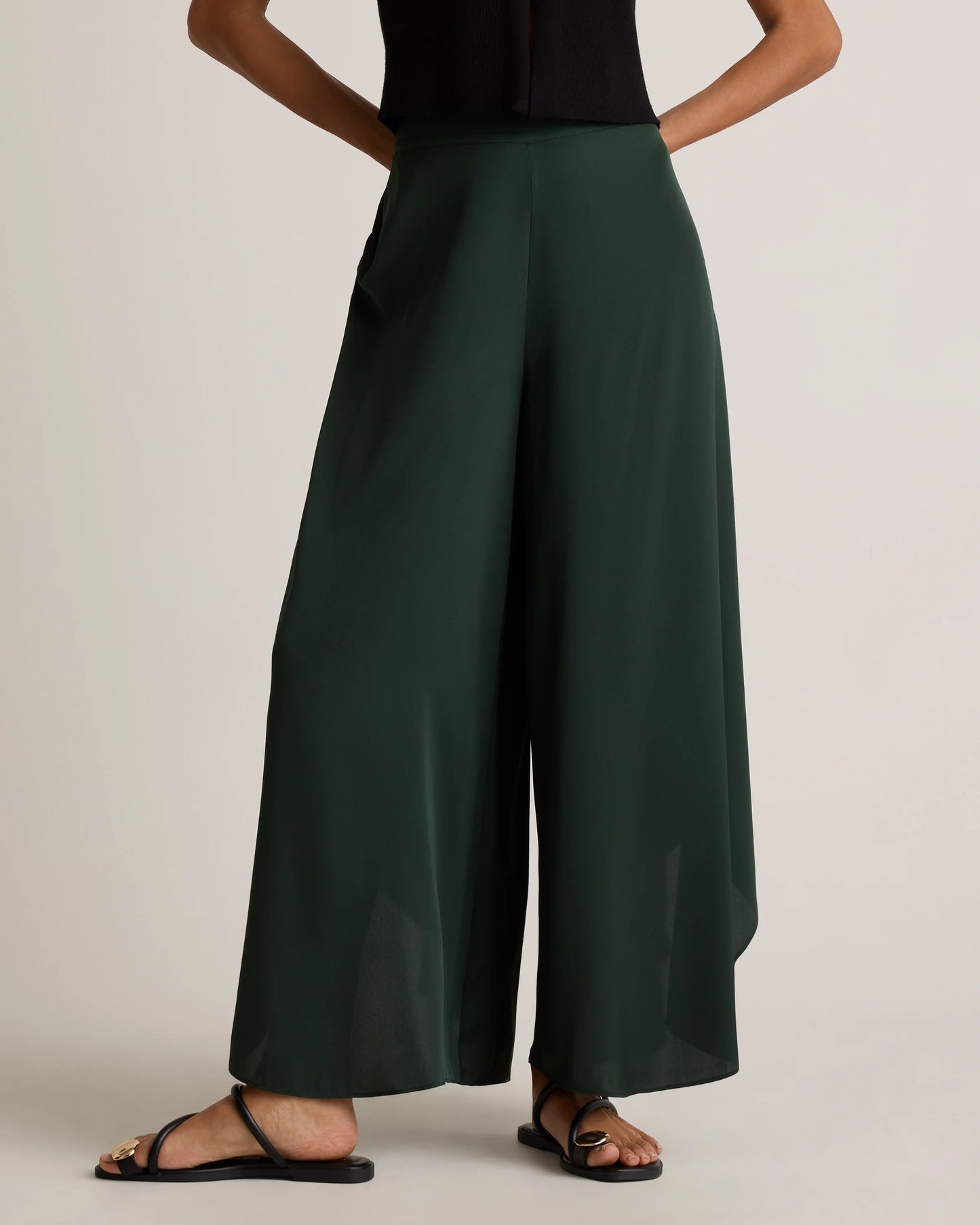 Washable Stretch Silk Palazzo Pants - XS / Black
