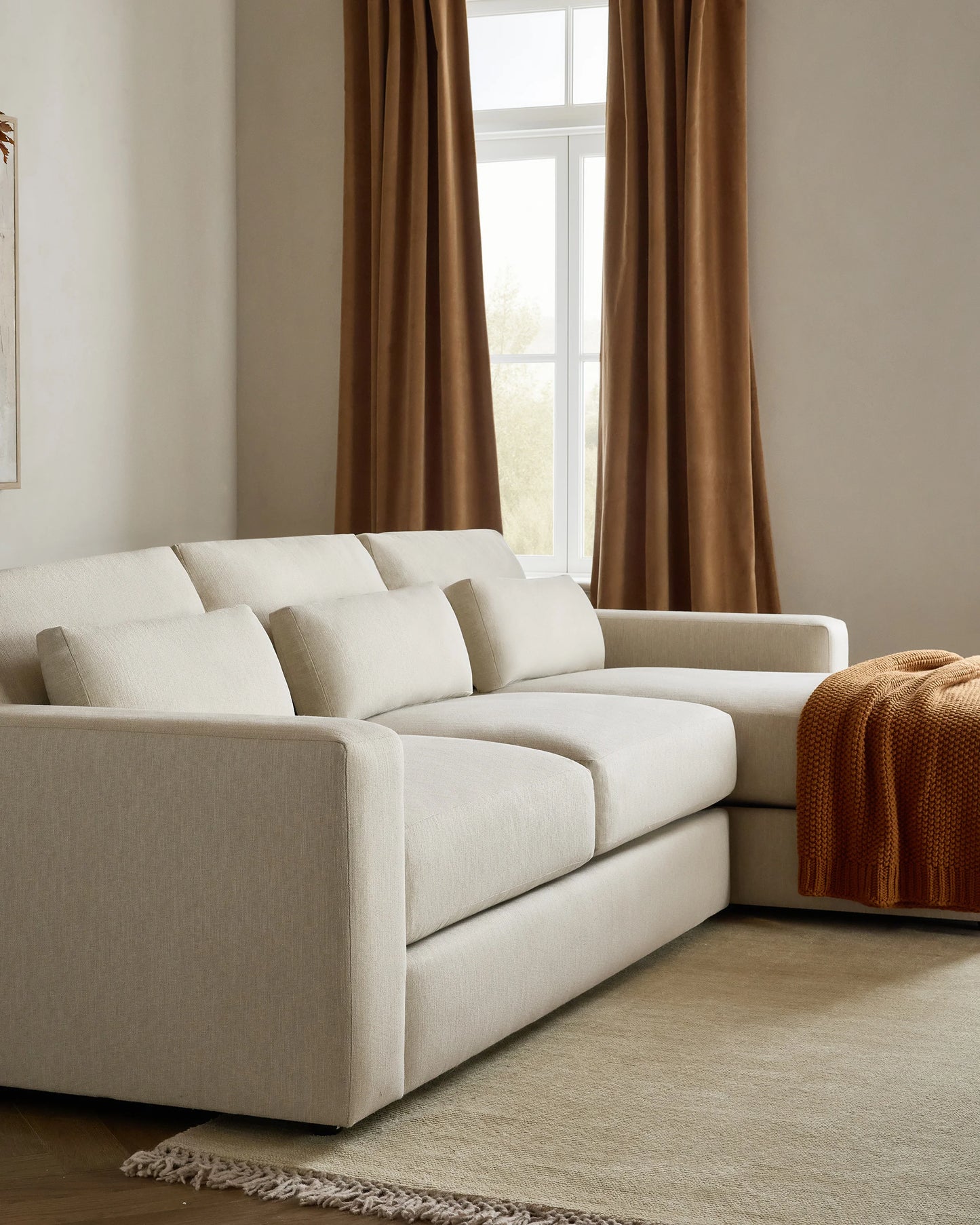 Ashford Deep Seat Chaise Sectional in Performance Velvet - 119" Right Arm / Rust