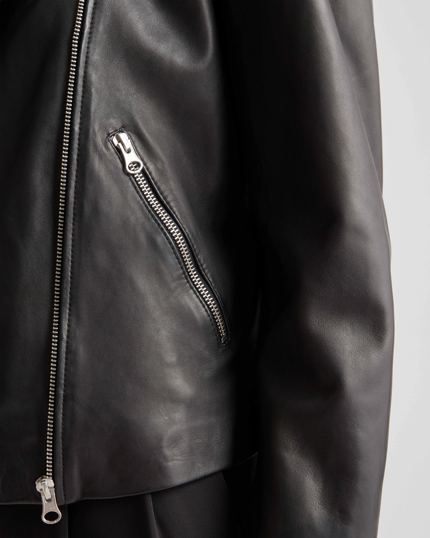 100% Washed Leather Biker Jacket - XS / Brown