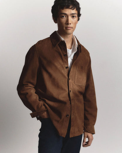 100% Suede Overshirt - S / Cognac Brown