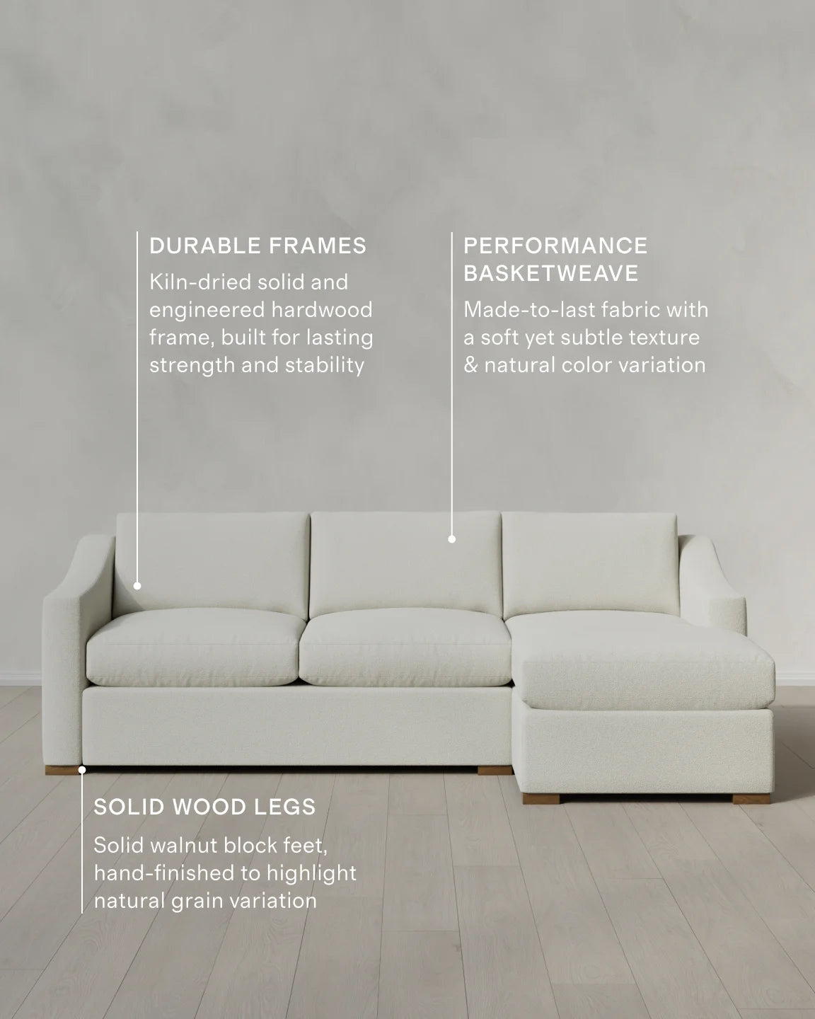 Hollis Slope Arm Chaise Sectional in Performance Basketweave - 104" Right Arm / Flax