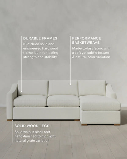 Hollis Slope Arm Chaise Sectional in Performance Basketweave - 104" Right Arm / Flax