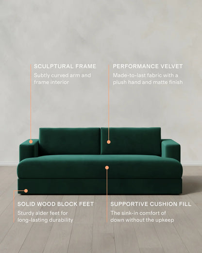 Sierra Curved Arm Sofa in Performance Velvet - 7ft / Sable