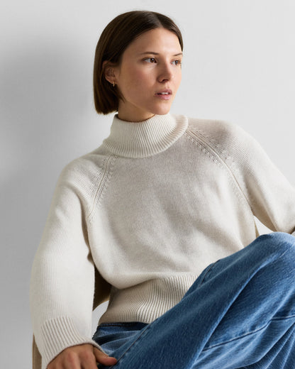 Australian Merino Wool Cropped Mock Neck Sweater - XS / Heather Bone