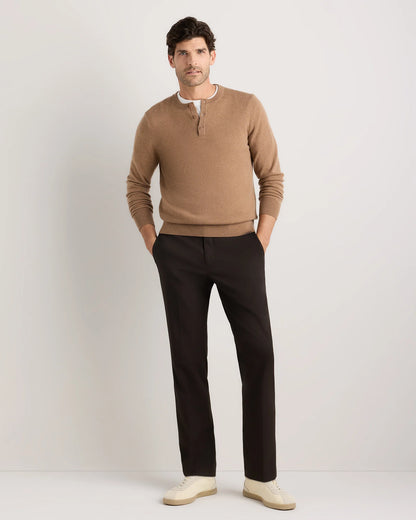 Mongolian Cashmere Henley Sweater - S / Brown