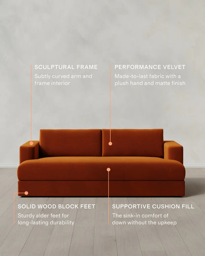 Sierra Curved Arm Sofa in Performance Velvet - 7ft / Sable