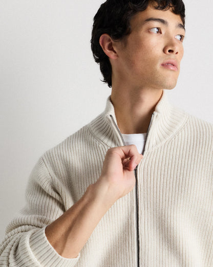 Australian Merino Wool Full Zip Sweater - S / Heather Bone