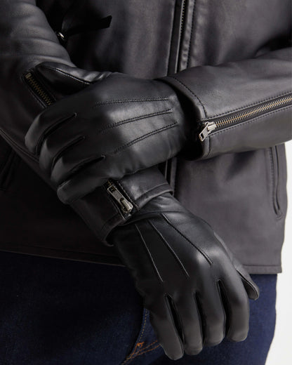 Cashmere Lined Leather Gloves - S / Black