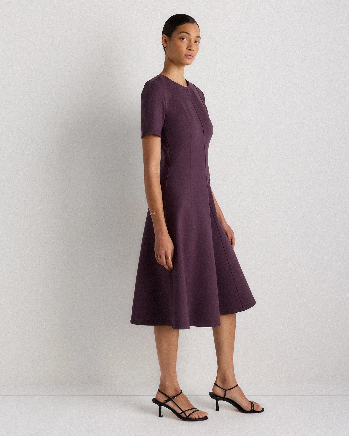 Ultra-Stretch Ponte Short Sleeve Midi Dress - XS / Ruby Red