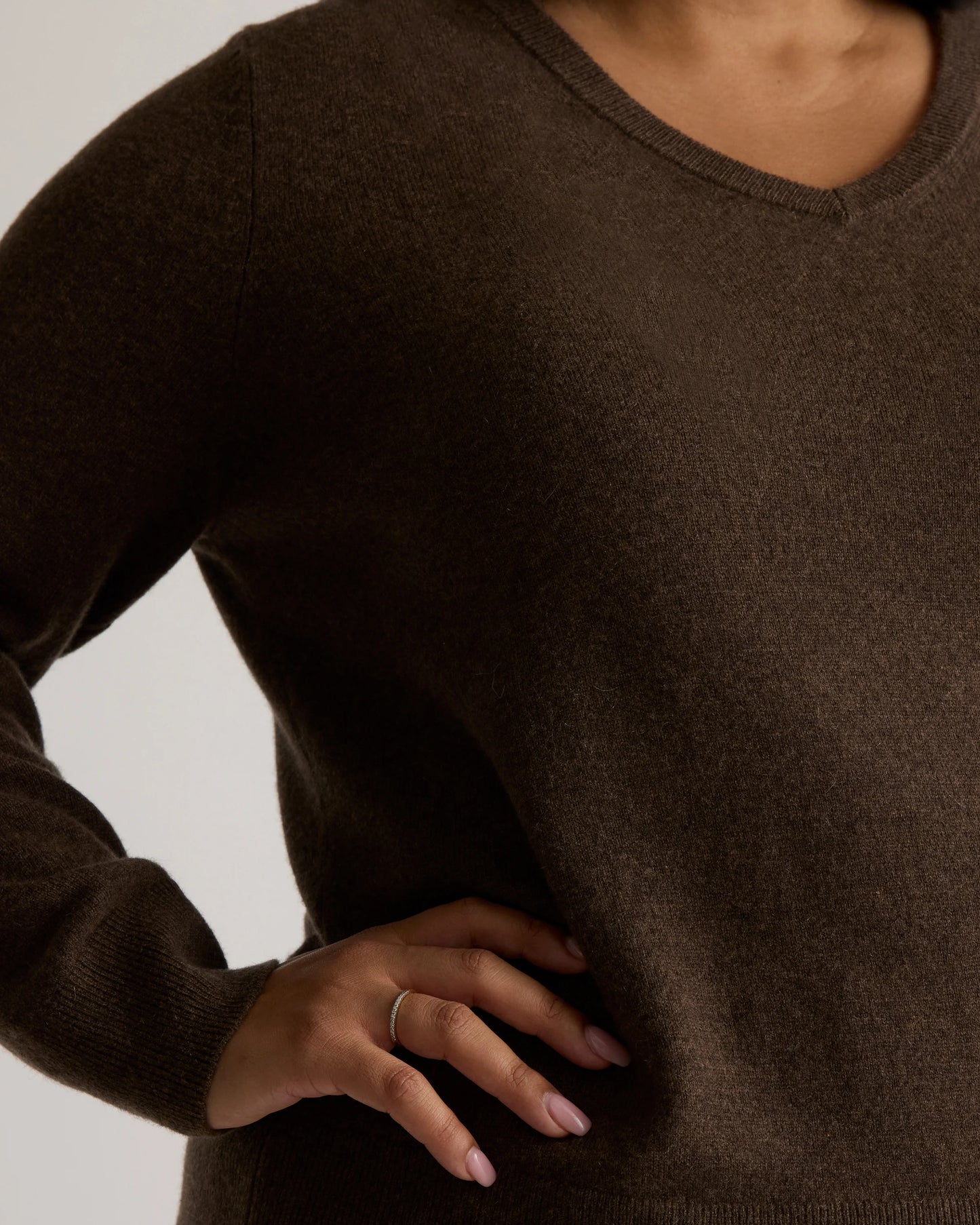 Mongolian Cashmere V-Neck Sweater - 1X / Heather Vintage Pink