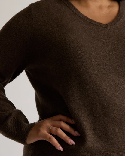 Mongolian Cashmere V-Neck Sweater - 1X / Heather Vintage Pink