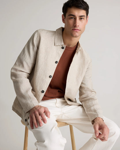 100% European Linen Chore Jacket - S / Flax
