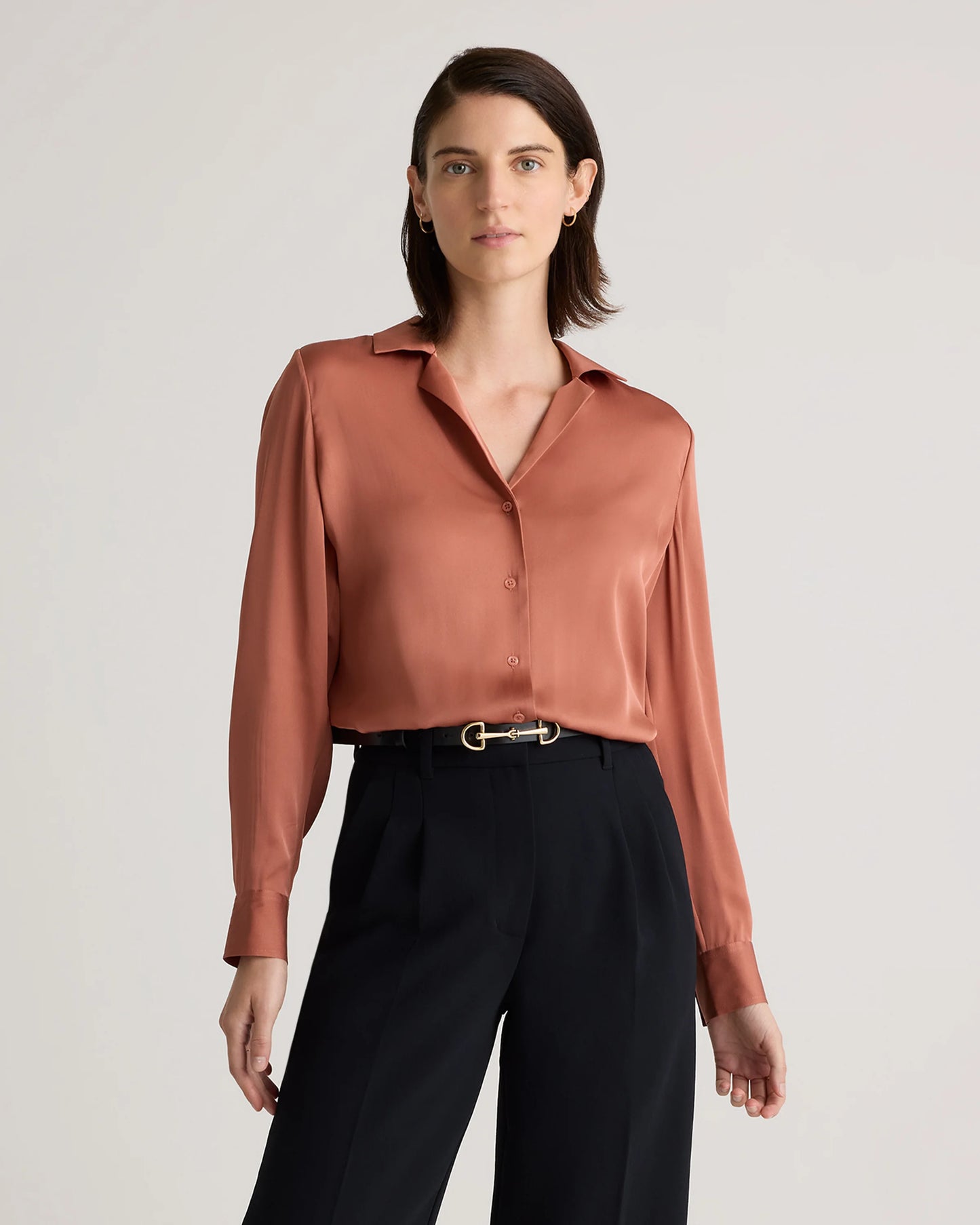 Washable Stretch Silk Notch Collar Blouse - XS / Moonstone Blue