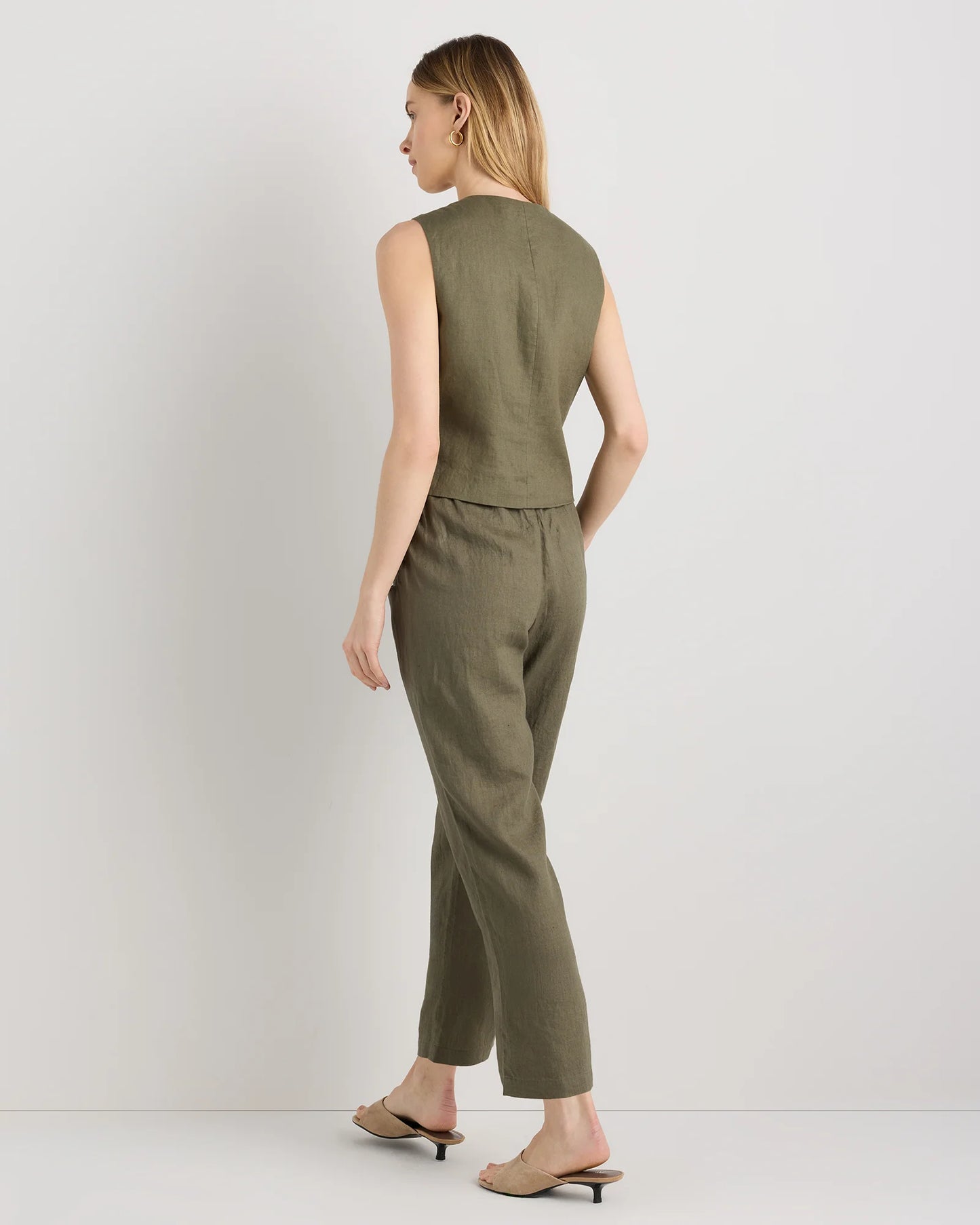 100% European Linen Tapered Ankle Pants - XS / Blue Pinstripe