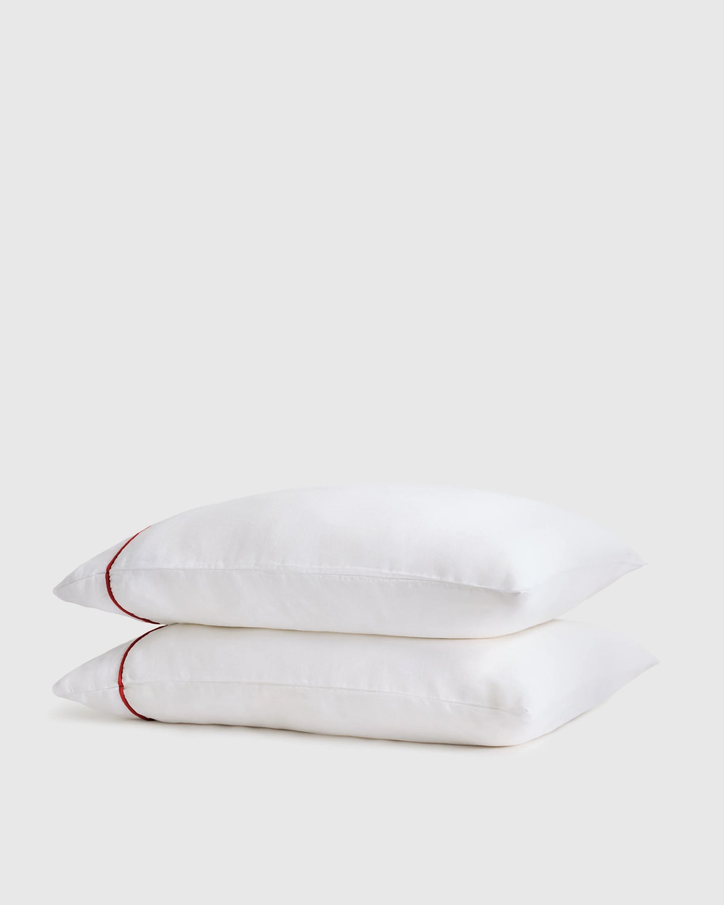 European Linen Piped Pillowcase Set - Standard / White/Cherry