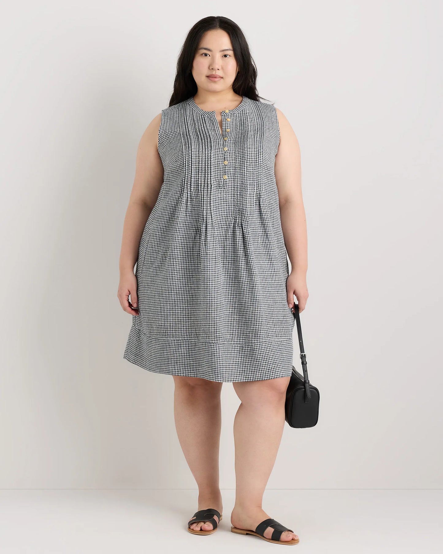 100% European Linen Sleeveless Swing Dress - 1X / Bayberry Olive