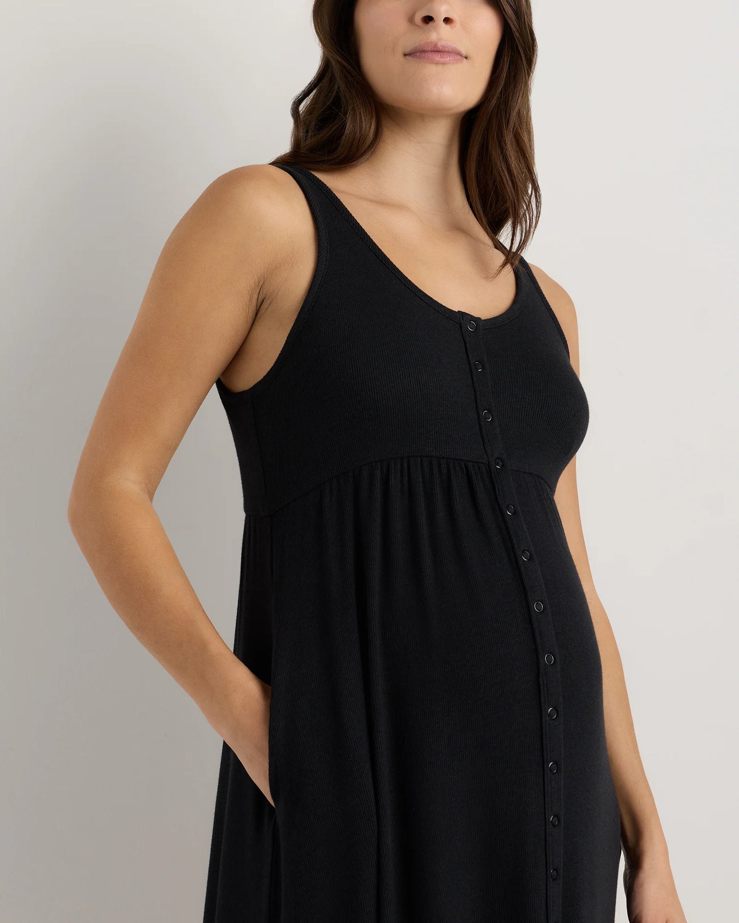 Bamboo Maternity Sleeveless Button Front Dress - XS / Classic White