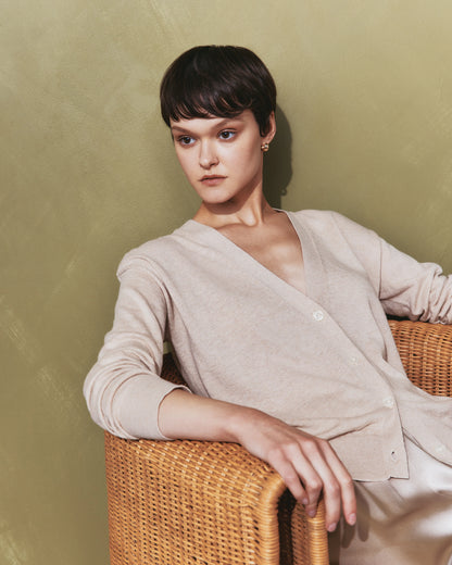Lightweight Cotton Cashmere Cardigan - XS / Heather Oatmeal