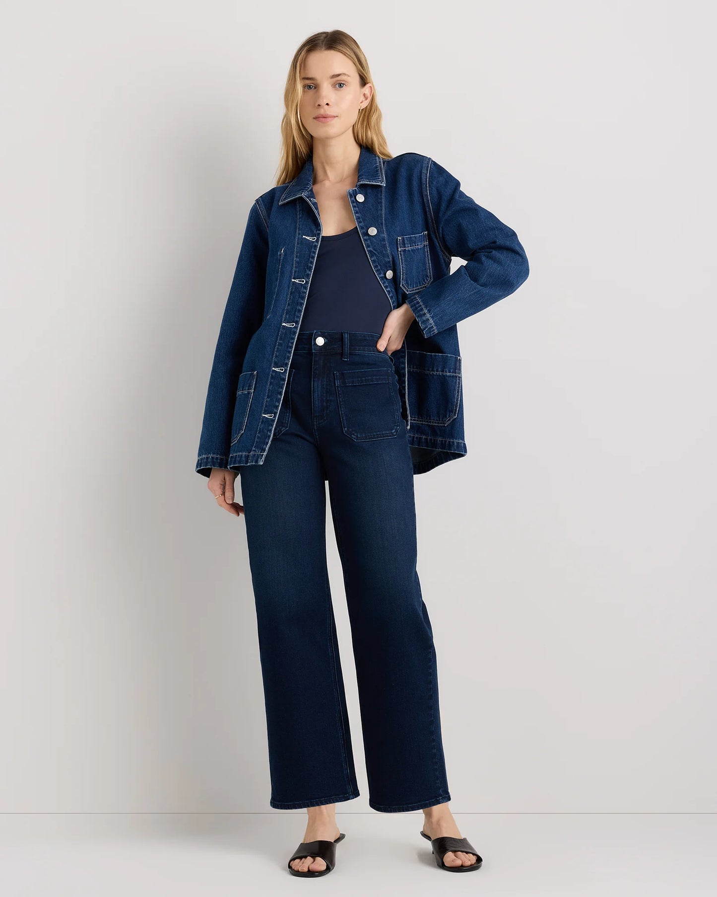 Bella Stretch Patch Pocket Wide Leg Jeans - 24 / Seaside Blue