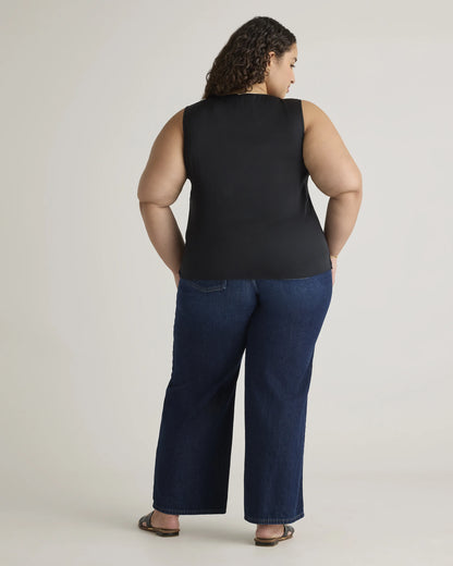Washable Stretch Silk Tank - 1X / Navy