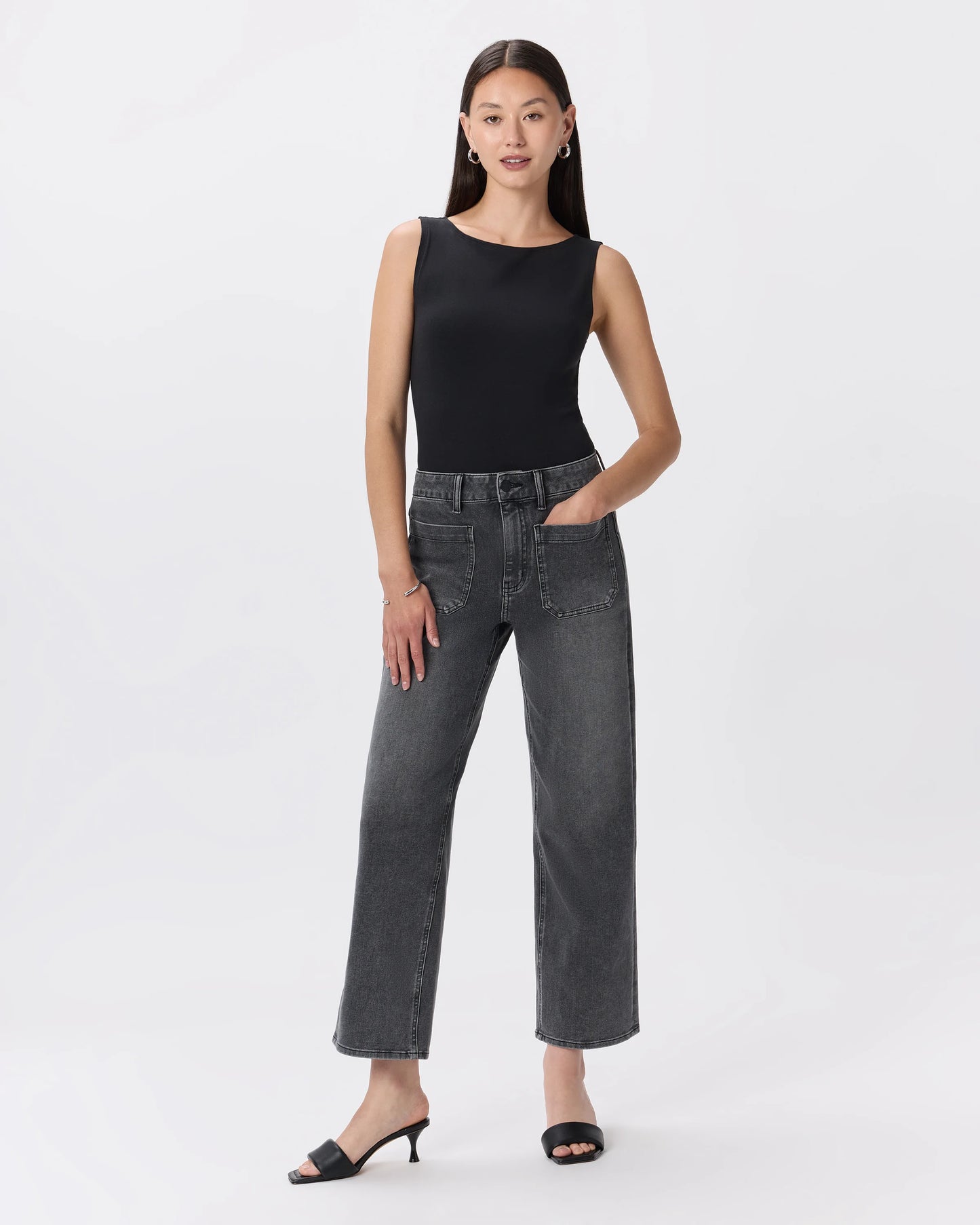 Bella Stretch Patch Pocket Wide Leg Jeans - 24 / Seaside Blue