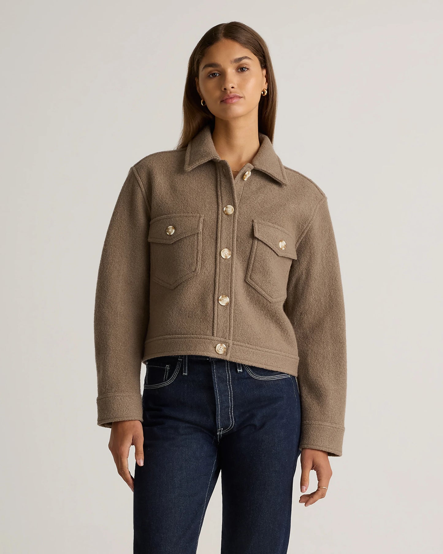 100% Merino Wool Cropped Shirt Jacket - XS / Mulled Wine