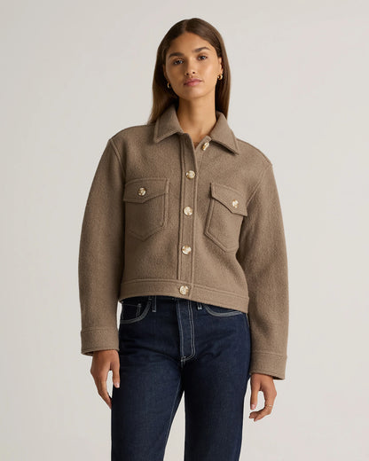 100% Merino Wool Cropped Shirt Jacket - XS / Mulled Wine