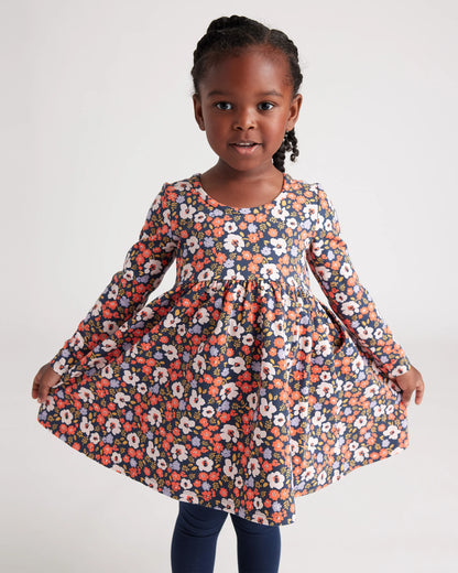 Organic Cotton Long Sleeve Skater Dress - 2T / Red Poppy Garden