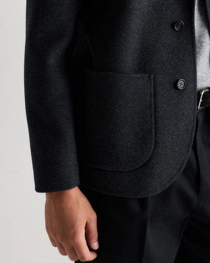 100% Mongolian Cashmere Double-Faced Chore Blazer - S / Heather Charcoal