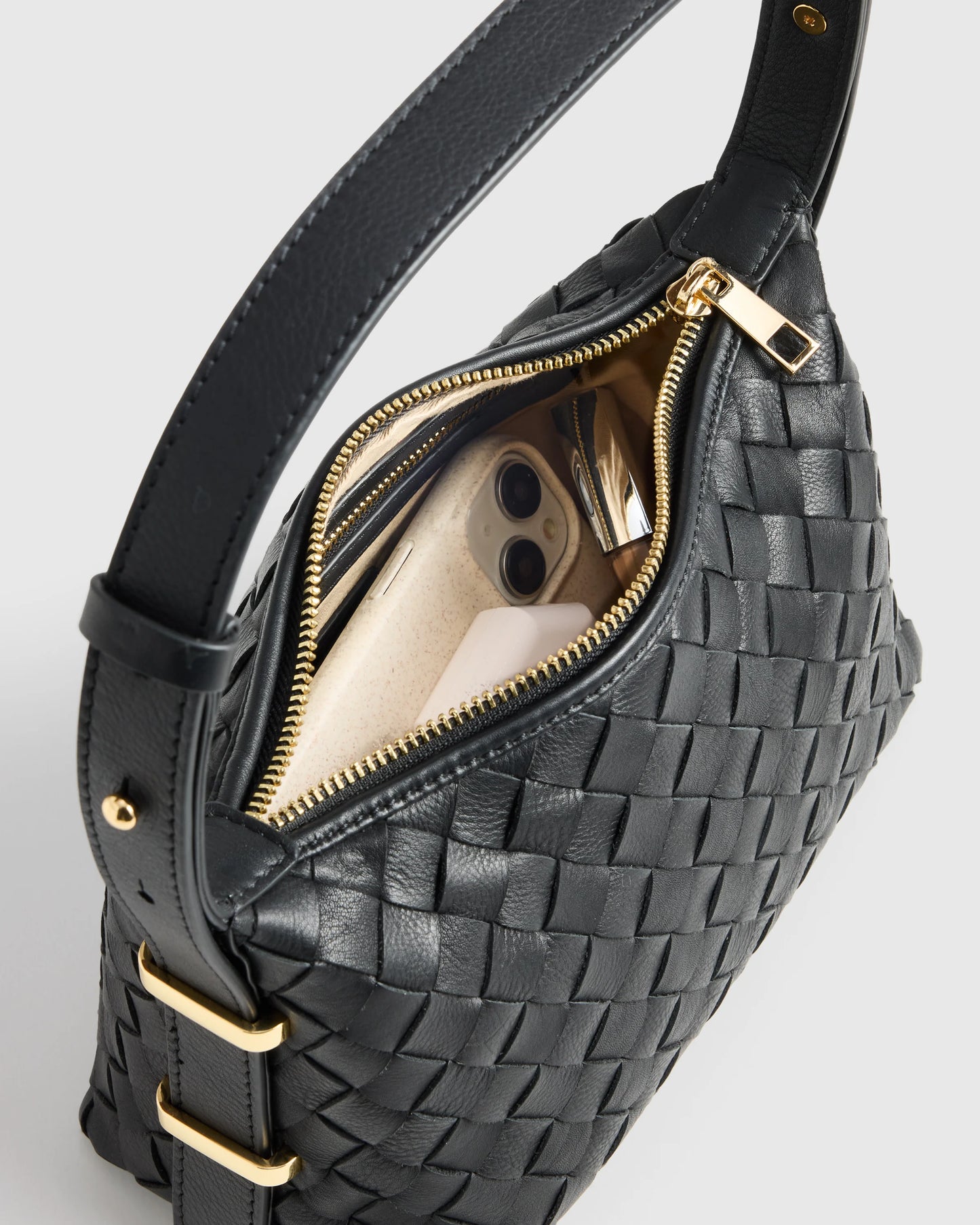 Italian Leather Handwoven Mini Bag - One Size / Black