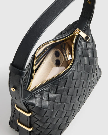 Italian Leather Handwoven Mini Bag - One Size / Black