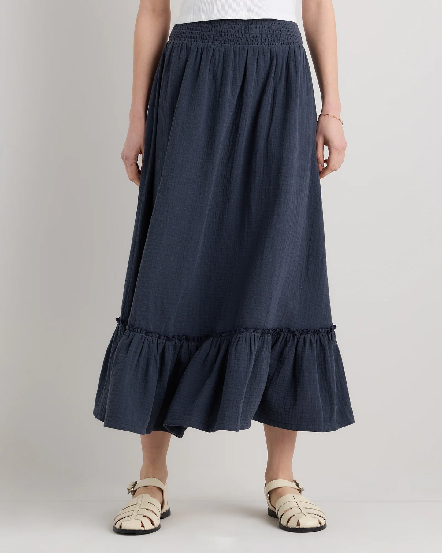 100% Organic Cotton Gauze Smocked Maxi Skirt - XS / Blue Gingham