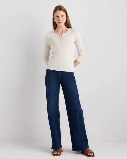 Organic Cotton Micro-Rib Henley Long Sleeve Tee - XS / Heather Oatmeal