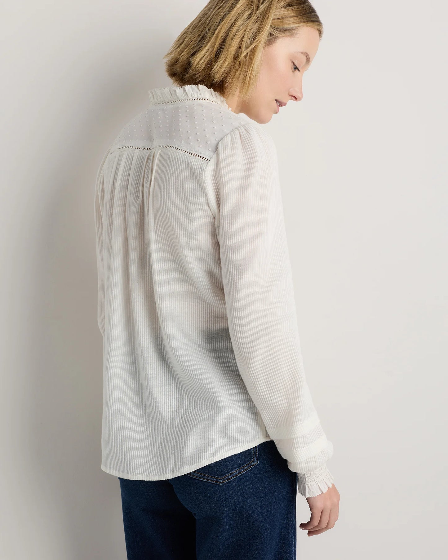 Organic Textured Cotton Peasant Blouse - XS / Pale Custard Yellow