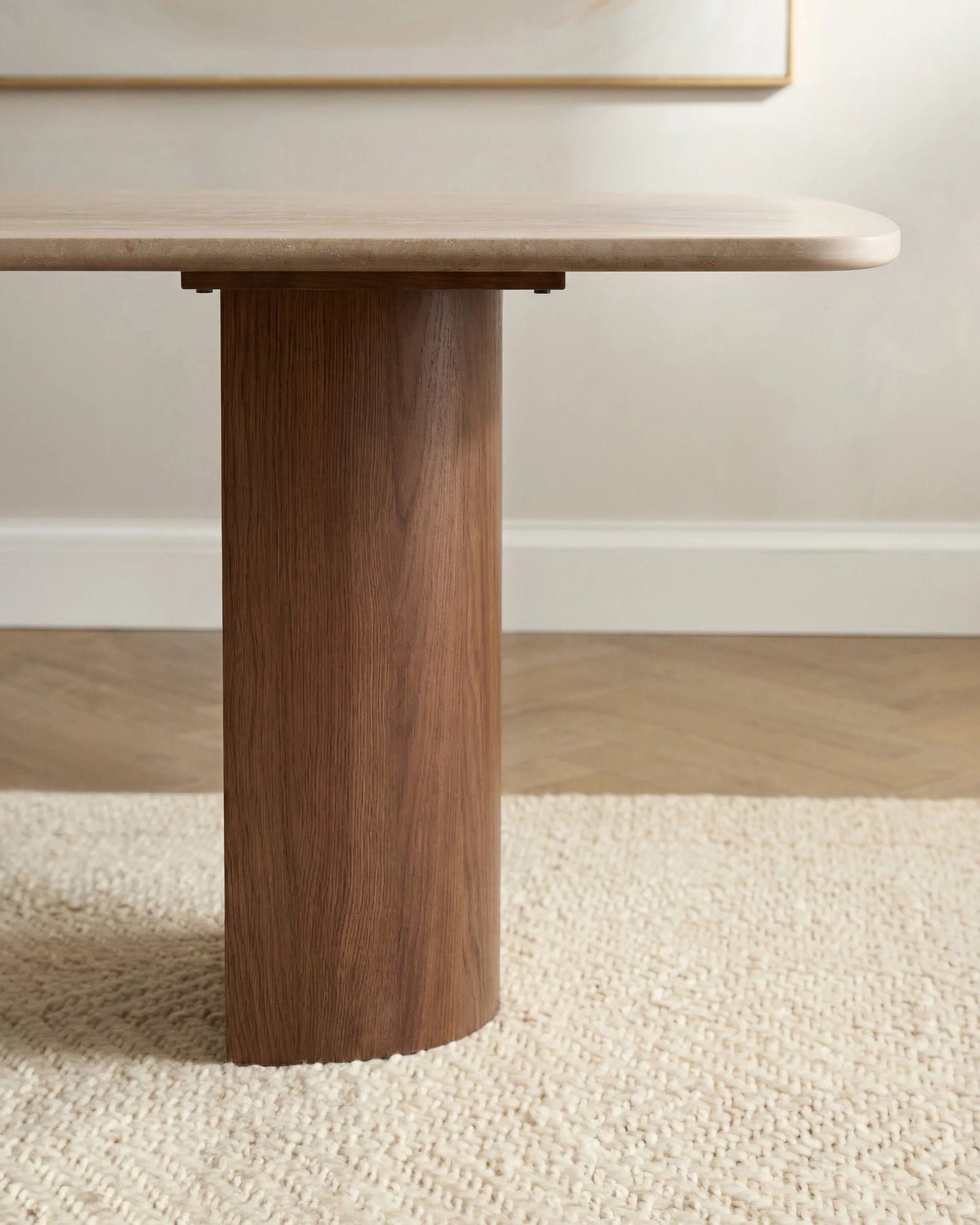 Marble Dining Table with Double Pedestal Base - 72" / Cream/Chestnut