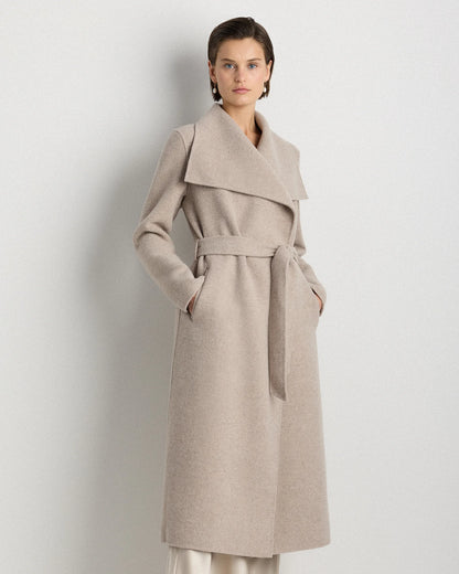 Double-Faced Merino Wool Draped Collar Wrap Coat - XS / Oat