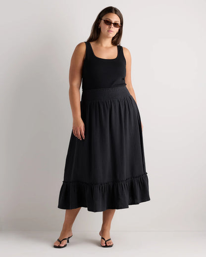 100% Organic Cotton Gauze Smocked Maxi Skirt - 1X / White